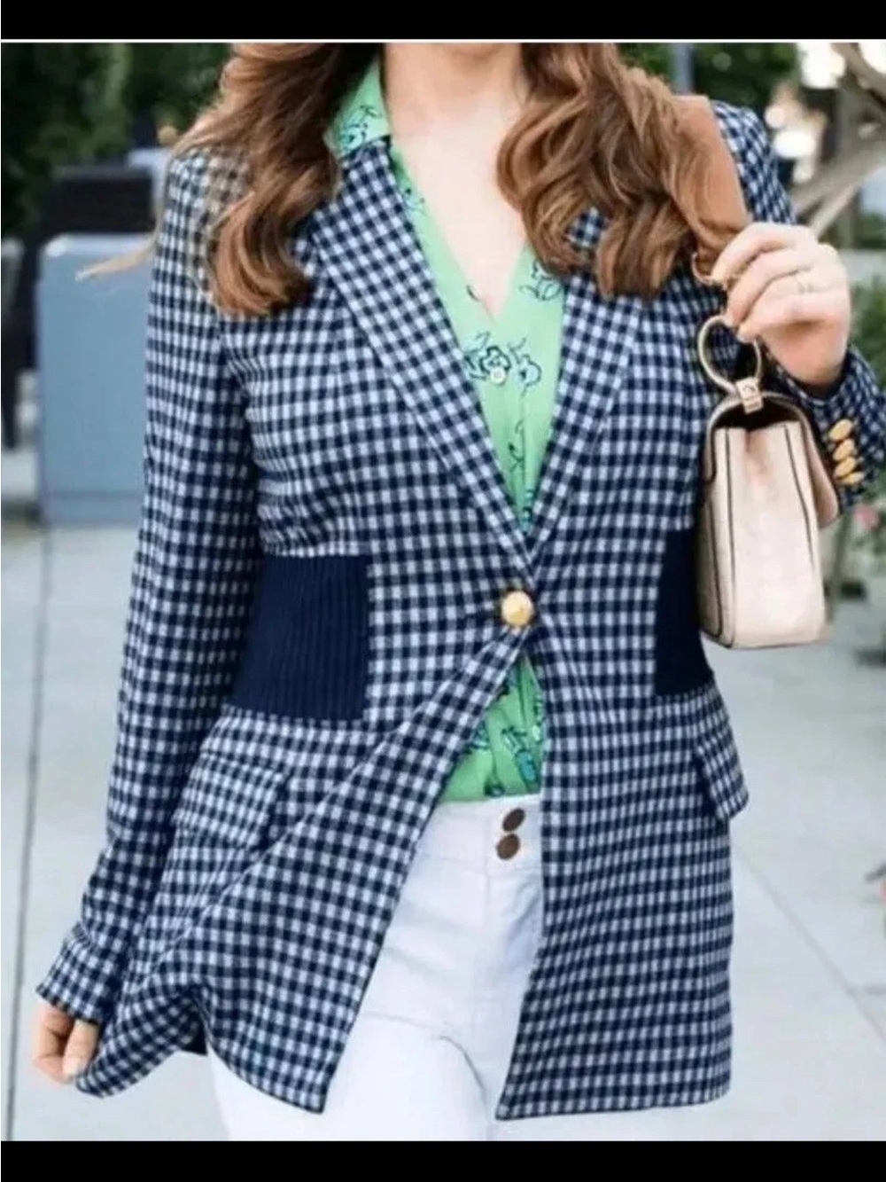 Cabi Checkup Blazer Size Small EUC Navy Houndstooth Gingham Single Breasted